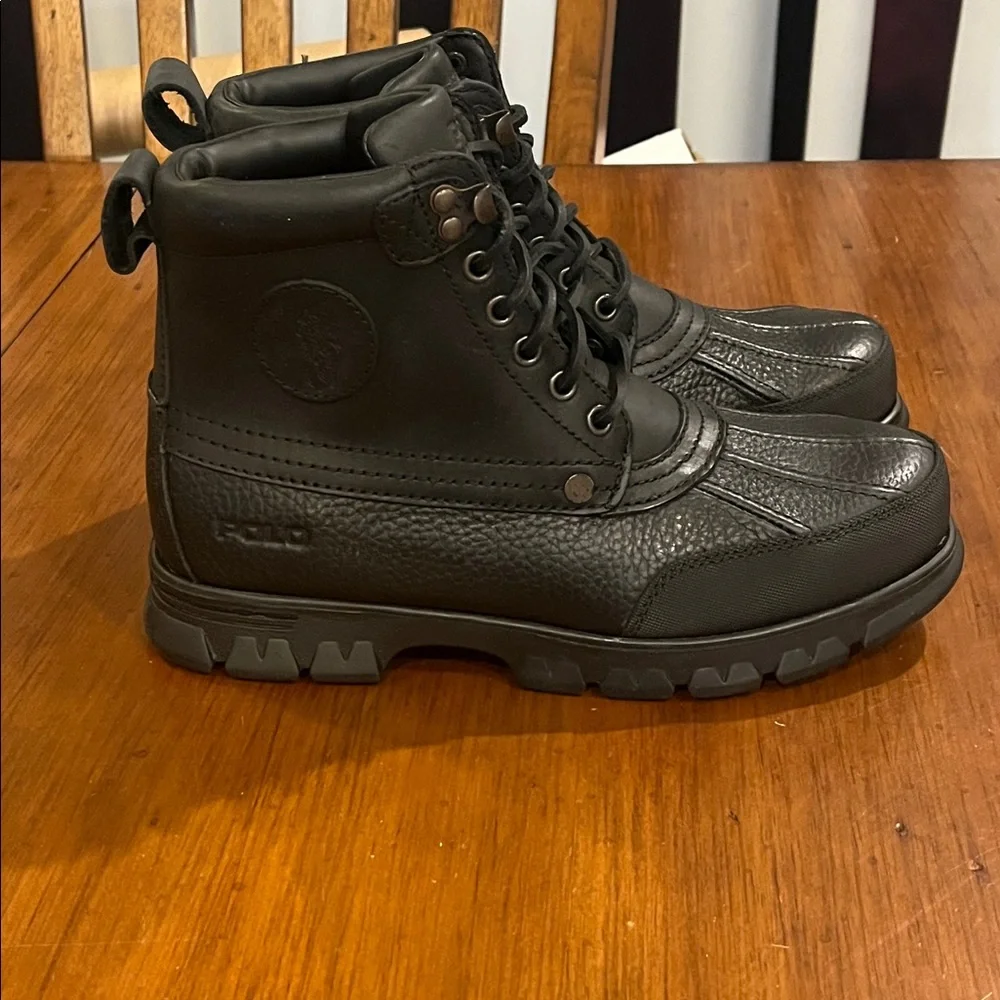 Polo Ralph Lauren Burson black leather Boots new Mens Size 8